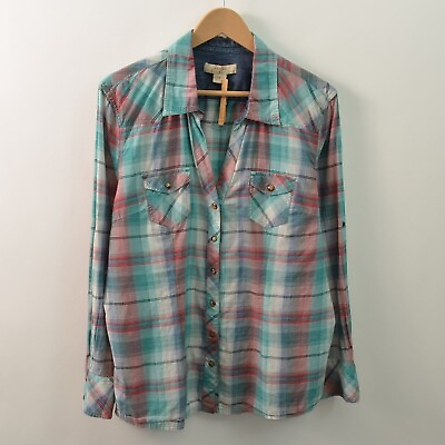 #ad Natural Reflections Western Snap Shirt Womens 1X Cotton Long Sleeve $7.49