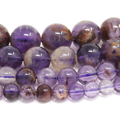 #ad Auralite 23 Cacoxenite Amethyst Beads Gemstone Round 6mm 8mm 10mm 12mm 15.5quot; $19.98
