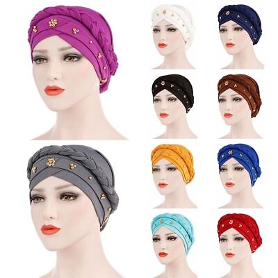 #ad Hair Loss Head Scarf Beads Braid Muslim Cancer Chemo Hat Women Turban Cap $8.78