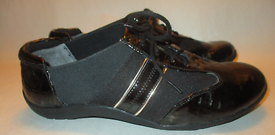 #ad NIB Ros Hommerson Nancy Women 7.5WW Black Croco Leather Fabric Comfort Sneakers $21.98