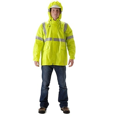 #ad NASCO FR Class 3 Hi Vis ArcLite Rain Jacket 1503JF w Attached Collar Lime Yellow $67.49