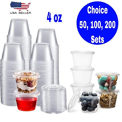 #ad 4 oz Plastic Clear Disposable Portion Cups with Lids for Sauce Cup BPA Free $10.95
