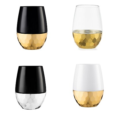 #ad VeZee Disposable Plastic Elegant 16 Oz Stemless Hammered Wine Goblets $137.48