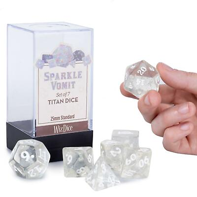 #ad Titan Dice: Sparkle Vomit 7 pc Polyhedral Jumbo 25mm Clear Glitter Dice Set $18.99
