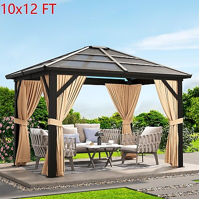 #ad 10x12 FT Hardtop Gazebo Outdoor Canopy Aluminum Frame with Netting and Curtains $599.99