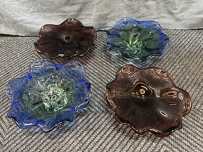 #ad 4x Vintage Royal Gallery Heavy Glass Dish Blue Green Purple Made in Poland 1999 $100.00