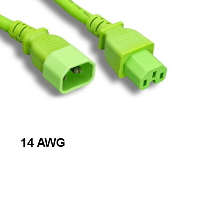 #ad KNTK Green 3#x27; AC Power Cable IEC 60320 C14 C15 14AWG 15A SJT UL Network Server $10.62
