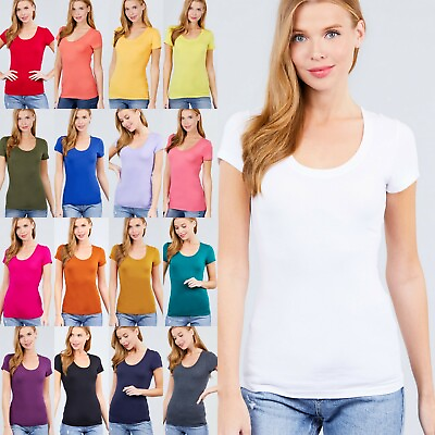 #ad #ad Junior Petite Women Scoop Neck Short Sleeve Basic Cotton T Shirt Tee Top T9663 $6.45