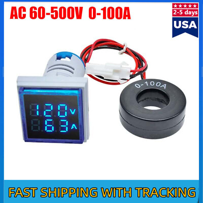 #ad AC 60 500V 0 100A 22mm Voltmeter Ammeter LED Light Digital Volt AMP Meter $5.99