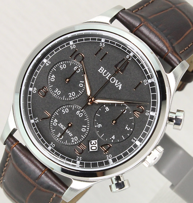 #ad Bulova Precisionist Chronograph Gray Dial Brown Leather Band Men#x27;s Watch 96B356 $299.99