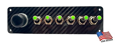 #ad 12V Switch Panel Real Carbon Fiber Plate Push Start 6 Green LED Toggle Switch $35.99
