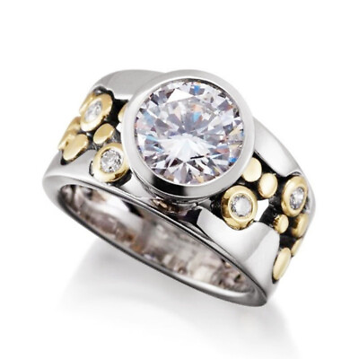 #ad Fashion Two Tone 925 Silver Rings Cubic Zircon Women Men Party Jewelry Sz 6 10 C $3.43