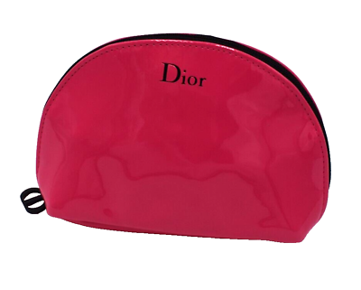 #ad DIOR Beauty Logo Shiny Hot Pink Zippered Cosmetic Makeup Toiletry Travel Bag $17.99