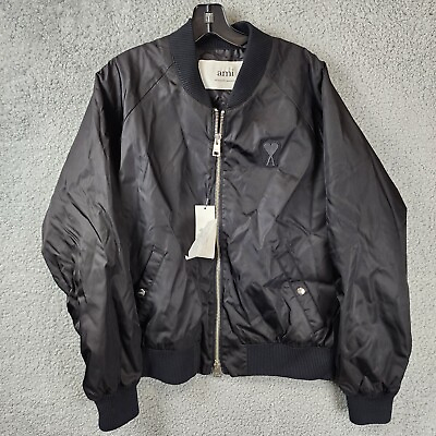 #ad AMI Alexandre Mattiussi Regular Fit Zipped Bomber Jacket Men#x27;s Black Ribbed $242.62