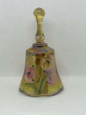 #ad Vintage Lovely Yellow Gold Fenton Bell Pink yellow Flowers In Box $35.00