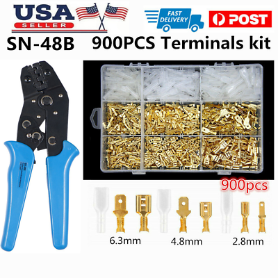 #ad 900PCS Terminal Crimping Tool Crimper Connectors Set Female Male Spade Terminals $20.79