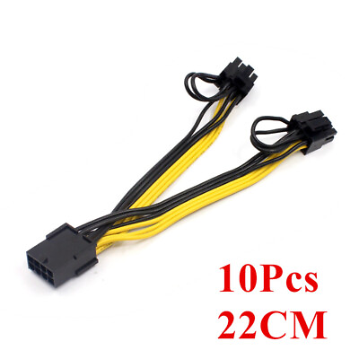 #ad 10Pcs PCI E 8 pin Male to Dual PCIE 62pin Female GPU Power Cable Splitter 18AWG $26.29