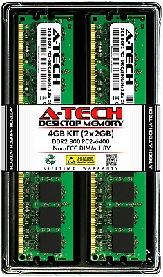 #ad A Tech 4GB 2x 2GB PC2 6400 Desktop DIMM DDR2 800 MHz Non ECC Memory RAM 6400U 4G $27.98