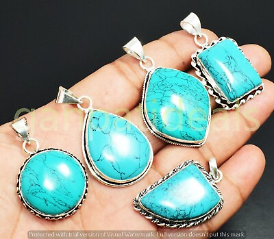 #ad 500pcs Turquoise Gemstone Wholesale Lot 925 Silver Plated Pendant Jewelry Lots $474.99