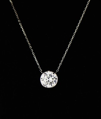 #ad 2ct Round Solitaire Pendant Necklace Bezel Set Chain 14K Yellow White Rose Gold $219.51