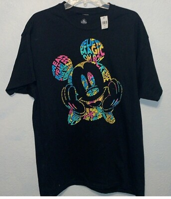 #ad Disney Mickey Mouse Colorful Positive Words Black T Shirt Adult XL $16.17
