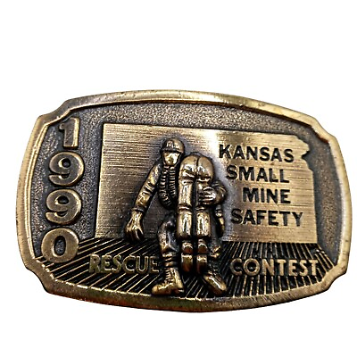 #ad Kansas Small Mine Safety Award Belt Buckle 1990 KS Rescue Contest Miner RARE $59.99