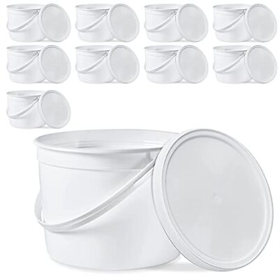 #ad 1 Gallon Food Safe Freezer Safe round Plastic Bucket with Lids White 10 Pack $56.38
