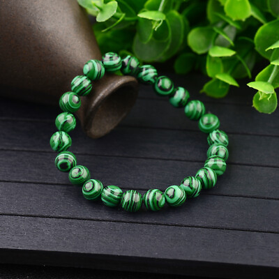 #ad Round Natural Green Malachite Beads Bracelet Charm Elastic Bracelets Jewelry US $6.49