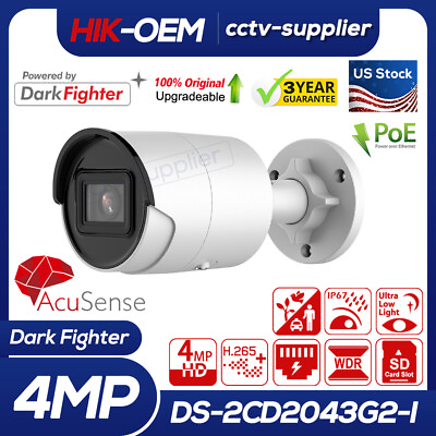 #ad Hikvision 4MP AcuSense oem DS 2CD2043G2 I POE Mini Bullet IP Camera Darkfighter $84.54