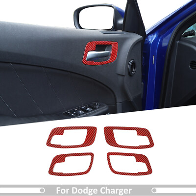 #ad 4x Red Fiber Interior Door Handle Bowl Panel Trim Decor For Dodge Charger 2011 $23.99