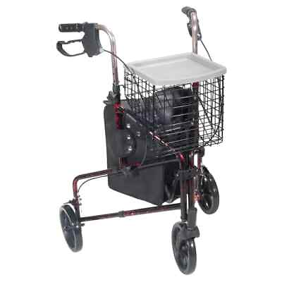 #ad Drive Medical 3 Wheel Walker Rollator with Basket Tray and Pouch Flame Red $71.92