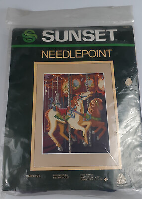 #ad Sunset Designs Needlepoint Carousel Needlepoint Kit 6505 VTG New Free Shipping $19.99
