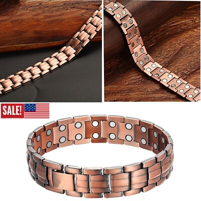 #ad Men#x27;s Bracelet Magnetic Therapy Arthritis Pain Relief Pure Solid Copper Bangle $8.54