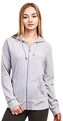 #ad Womens Zip Up Cotton Light Hoodie Jacket Heather Gray Size Medium $15.12
