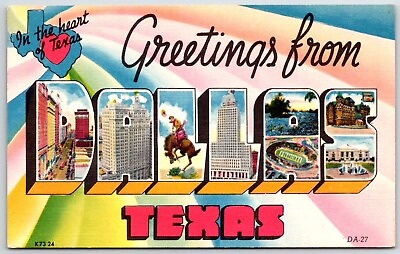 #ad Greetings from Dallas Texas 1950#x27;s BIG LARGE LETTER vintage postcard $4.67