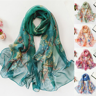 #ad Women Long Floral Silk Blend Pashmina Scarf Wrap Shawl Sunscreen Scarves Gift A $4.58