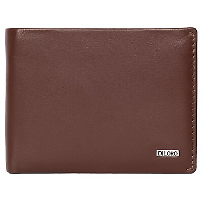 #ad DiLoro Mens Leather Wallet Compact European Style Bifold RFID Safe Hickory Brown $29.95