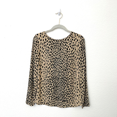 #ad J. Crew Size 4 Wildcat Leopard Animal Print Round Neck Long Sleeve Blouse Work $29.97