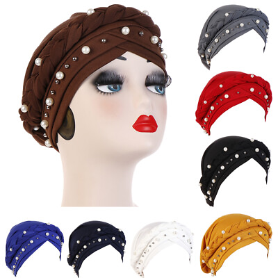 #ad Hair Loss Head Wrap Head Scarf Beads Braid Chemo Hat Muslim Women Turban Cap New $6.63