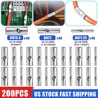 #ad 200PCS Copper Bare Wire Splice Terminals Uninsulated Ferrules Crimp Connectors $10.98