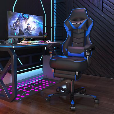 #ad ELECWISH Gaming Chair Ergonomic Blue Computer Office Chair Recliner w Footrest $149.99