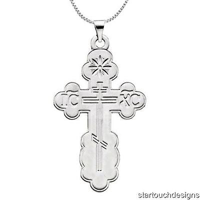#ad New .925 Sterling Silver Eastern Orthodox Cross Pendant Necklace $49.99