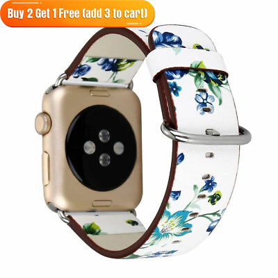#ad For Apple Watch Series SE 7 6 5 4 3 2 Floral Leather Band Strap 38 40 42 44mm $8.25