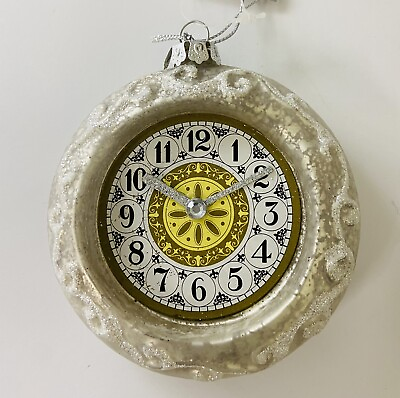 #ad Silver Tree Cream Hand blown Glass Wall Clock 4 Inch Ornament $18.57
