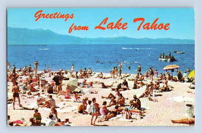 #ad 1950#x27;S. LAKE TAHOE BATHING BEACH. POSTCARD V26 $8.00