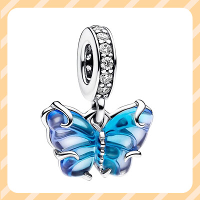 #ad Blue Muron Glass Butterfly Dangle Charm 925 Sterling Silver Women Bracelet Charm $15.00