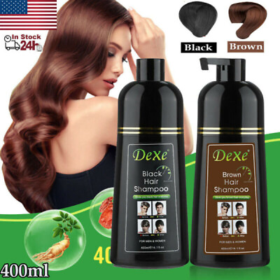 #ad 400ml 100% Natural Herbal Black Hair Color Dye Shampoo Permanent For Unisex $12.95