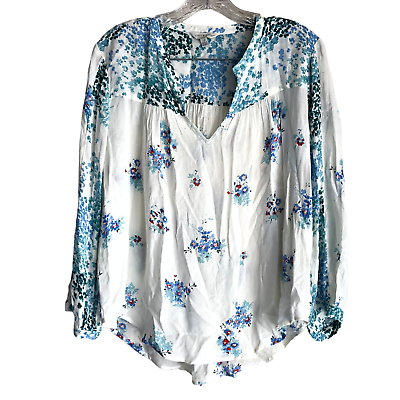 #ad Lucky Brand Women#x27;s Boho Top Blouse Peasant Size L Foral 3 4 Sleeve 100% Viscose $39.92