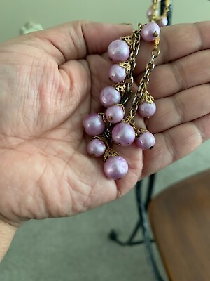 #ad Beautiful faux Purple Pearls long necklace. Gold tone. Rare piece. $9.99