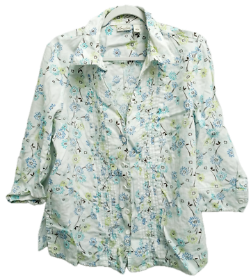 #ad Kim rogers white floral print button down pleated 3 4 sleeve top 1X $13.99